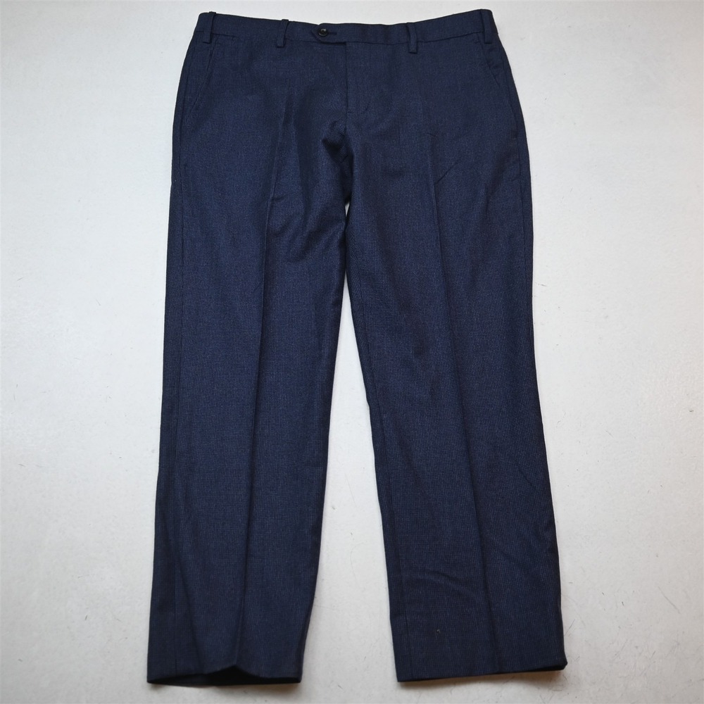 Giorgio Armani 34x26 Blue Houndstooth Flannel Wool Slim Tapered Dress Pants